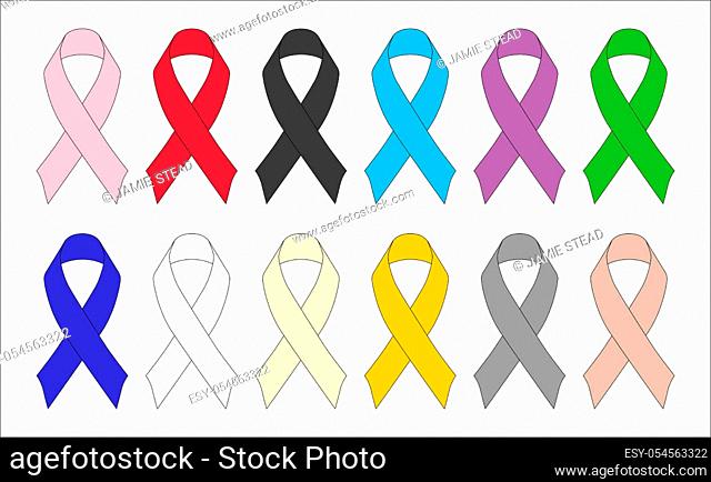 An array of awareness ribbons suitable for most causes