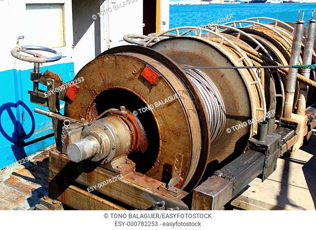 capstan winch of trawler fishing boat power engine to pull the net steel cable
