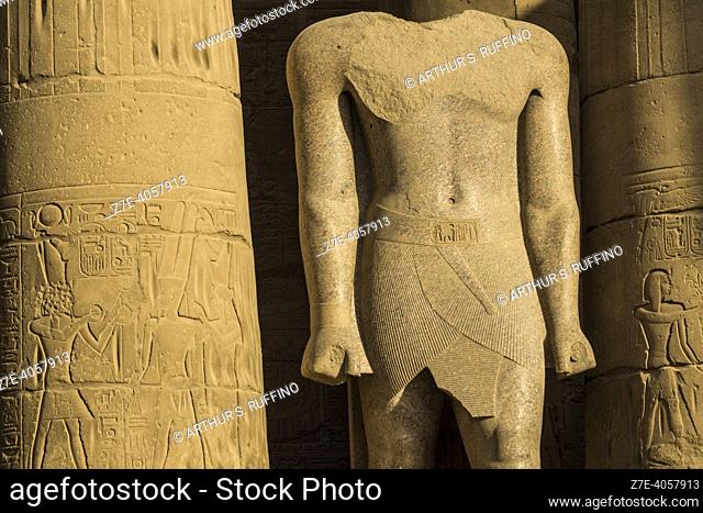Detail, Statue of Ramses II, first court, Temple of Karnak. El-Karnak, Luxor Governorate, Egypt, Africa, Middle East