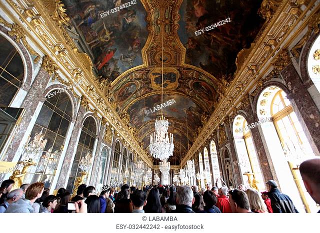 PARIS - APRIL 28. Visitors on queue for Versailles palace April, 28, 2013. The Versailles palace has been on UNESCO in World Heritage List for 30 years
