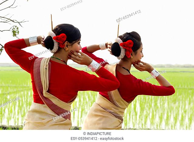 Backview of Bihu dancers