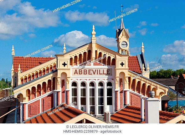 France, Somme, Abbeville, the Abbeville station style regional seaside is built around a wood frame with red brick veneer