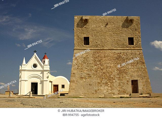 Watchtower, chapel, Capo Colonna, Ionian coast, Calabria, Italy, Europe