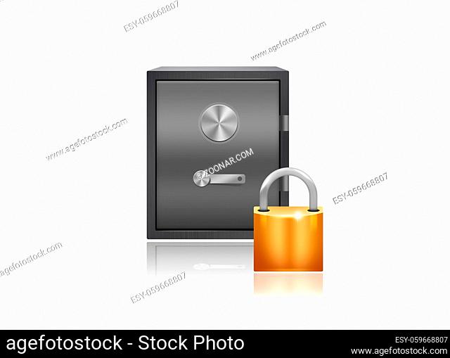 Safe and a padlock on white background