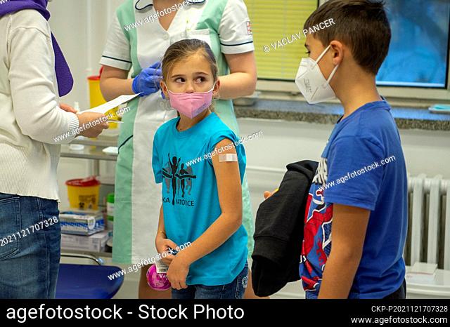 Children receive the anti-COVID vaccine for children aged 5-11 in the Hospital in Strakonice, Czech Republic, December 17, 2021