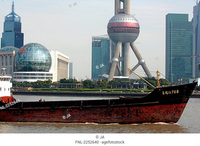 Ship in river, Huangpu, Puxi, Shanghai, China