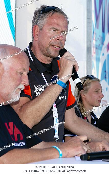 29 June 2019, Schleswig-Holstein, Kiel: Regatta organization manager Dirk Ramhorst speaks during a press conference. Nearly 500 athletes start on 325 boats from...