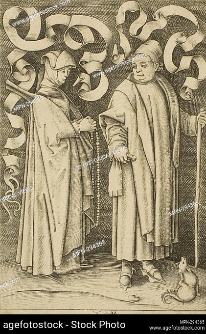 Author: Israhel van Meckenem. The Churchgoers - c. 1495 - Israhel van Meckenem German, c. 1440/45-1503. Engraving on ivory laid paper. 1495'1503
