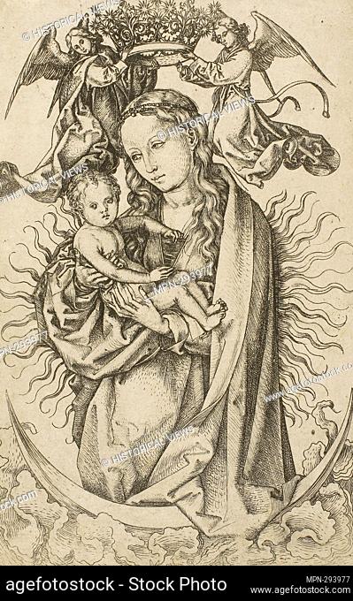 Author: Martin Schongauer. The Madonna on the Crescent Crowned by Two Angels - 1470'75 - Martin Schongauer German, c. 1450-1491