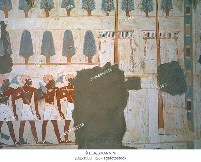 Egypt, Thebes (UNESCO World Heritage List, 1979) - Luxor. Sheikh 'Abd al-Qurna. Tomb of second priest of Amon Amenhotep Sise. Mural paintings