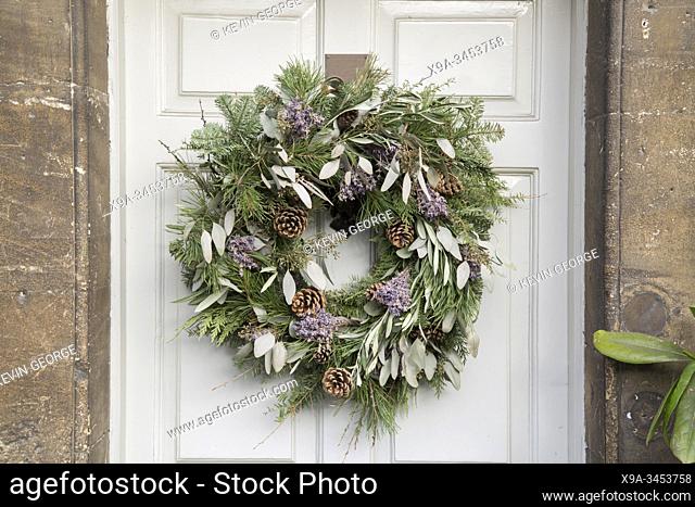 Leaves and Fir Cones on Christmas Wreath