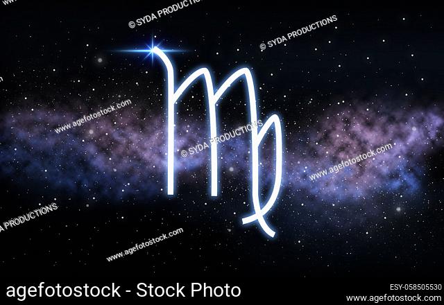 virgo zodiac sign over night sky and galaxy