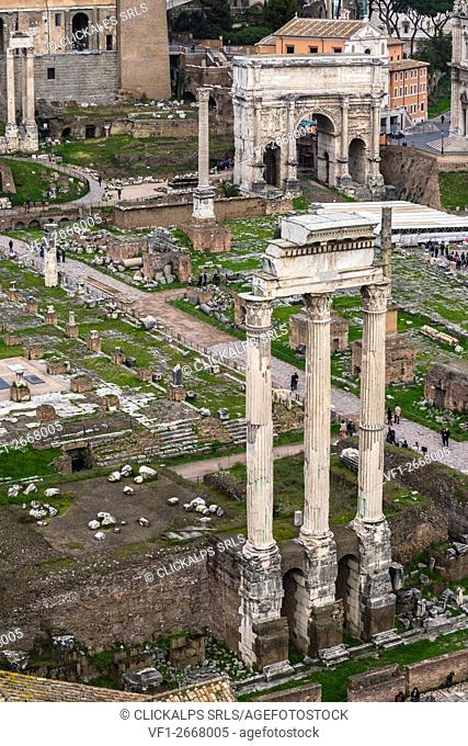 Roman Forum, Rome, Italy. The Imperial Forum seen from Palatine Hill, Italy