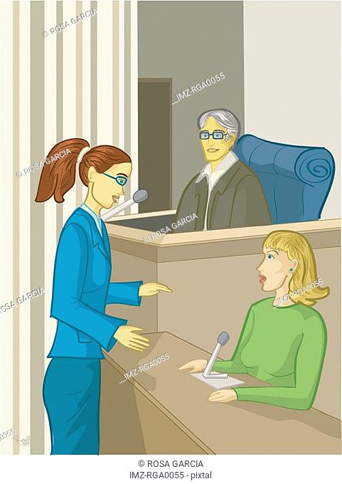A lawyer questioning a woman in court