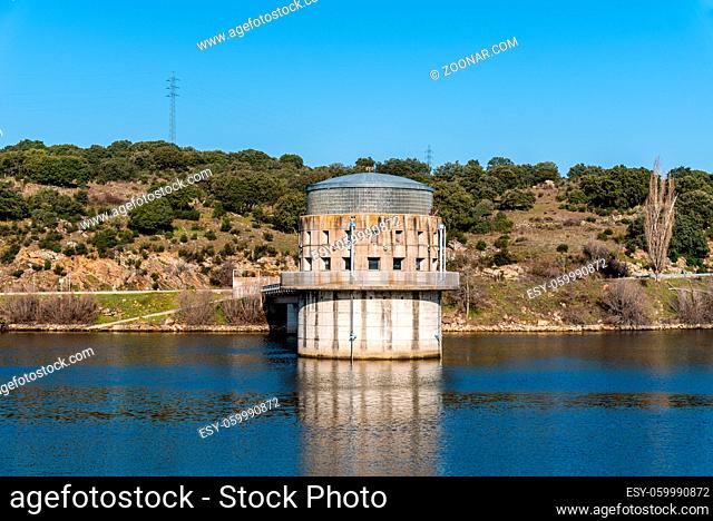 View of the dam of El VIllar a sunny day in Madrid, Spain