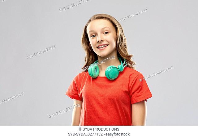 happy teenage girl with headphones