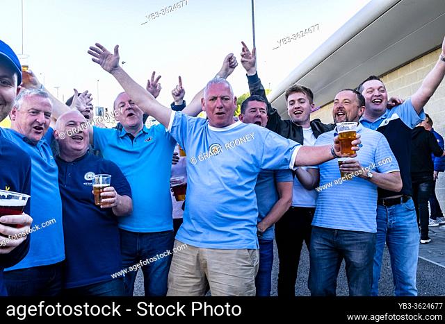 Manchester City Football Fans Celebrate Winning The Premier League Title In The Final Match of The 2018-2019 Season Against Brighton and Hove Albion At The Amex...