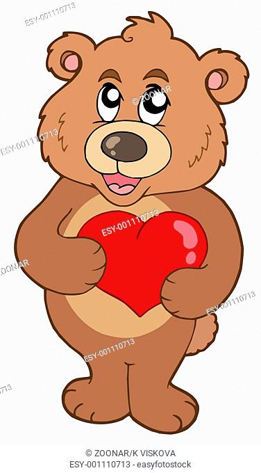 Cute bear holding heart - isolated illustration