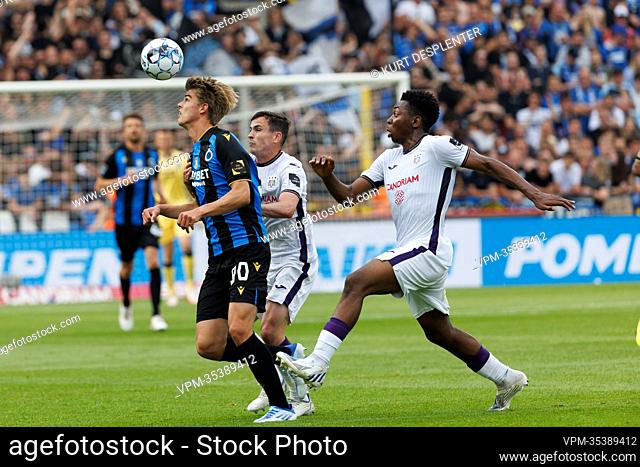Club's Charles De Ketelaere, Anderlecht's Josh Cullen and Anderlecht's Marco Kana fight for the ball during a soccer match between Club Brugge KV and RSC...