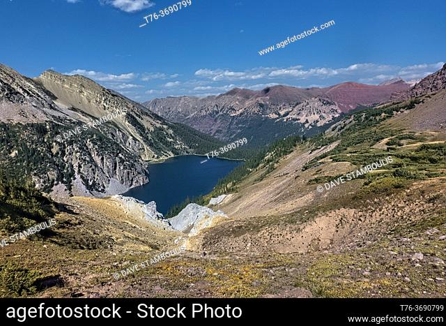 View of Snowmass Lake from Trailrider Pass on the Maroon Bells Loop, Aspen, Colorado, USA
