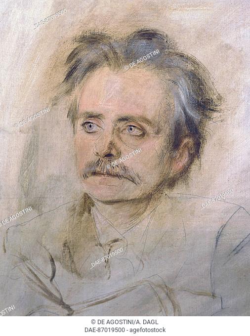 Portrait of Edvard Grieg (Bergen, 1843-1907), Norwegian composer and pianist. Painting by Franz von Lenbach (1836-1904).  Troldhaugen, Edvard Grieg Museum