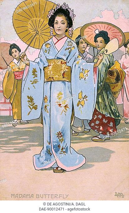 Postcard by Leopoldo Metlicovitz (1868-1944) created on the occasion of the premiere of the opera Madame Butterfly, by Giacomo Puccini (1858-1924)