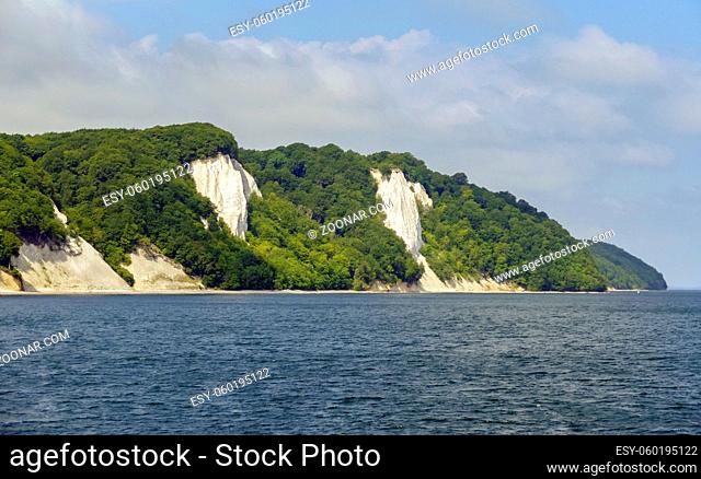 Sunny scenery around the chalk cliffs at island of Ruegen in Germany