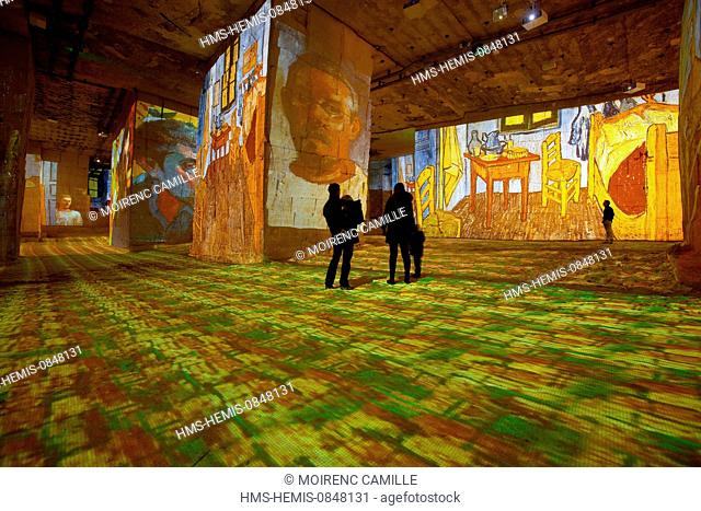 France, Bouches du Rhone, Les Baux de Provence, Carrieres de Lumieres, show by Gianfranco Iannuzzi about Gaugin Van Gogh Painting color