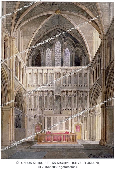 Interior view looking towards the altar, St Saviour's Church, Southwark, London, 1830. The church became Southwark Cathedral in 1905
