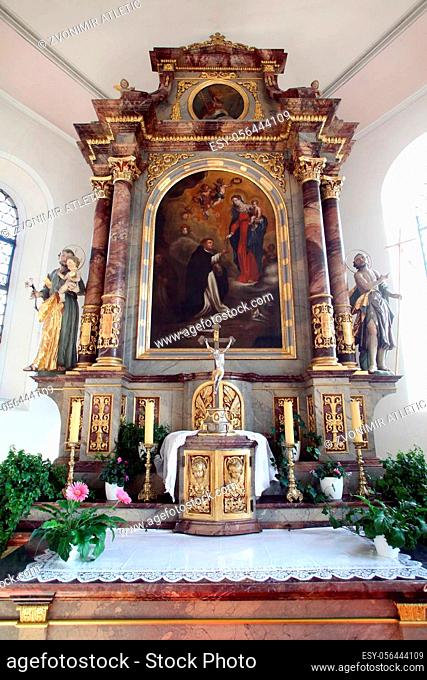 Altar of Our Lady of the Rosary in church of St. Clement in Primisweiler, Germany