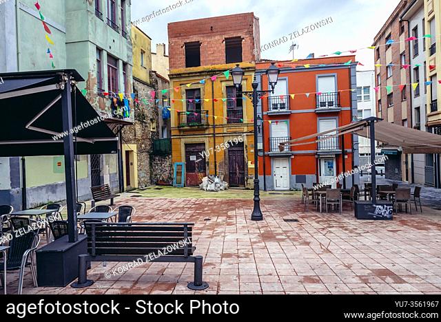 Tenement houses at Rosario Street located on the Old Town of Gijon in the autonomous community of Asturias in Spain