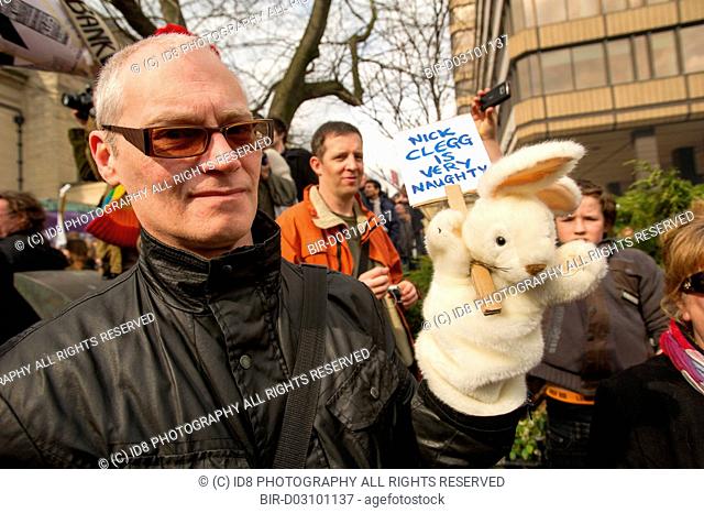 Demonstrators at the Anti Cuts rally during the Liberal Democrats conference in Sheffield