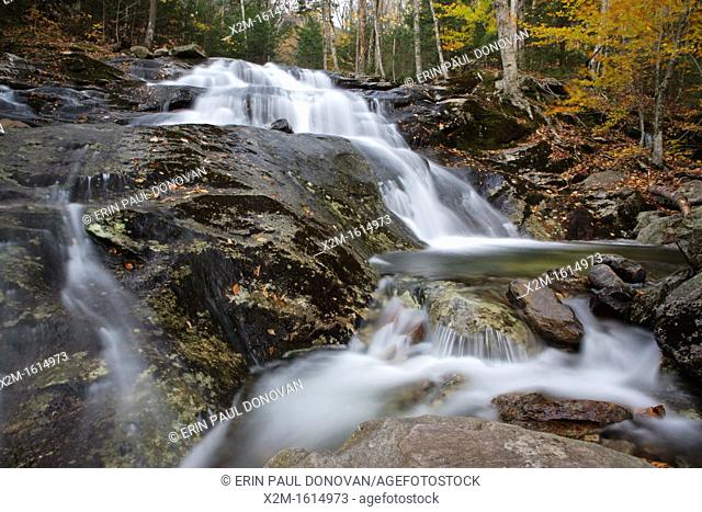 Stark Falls which are located along Stark Falls Brook in Woodstock, New Hampshire USA during the autumn months