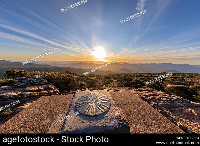 Australia, Victoria, Sir Thomas Livingstone Mitchell on summit of Mount William at sunset