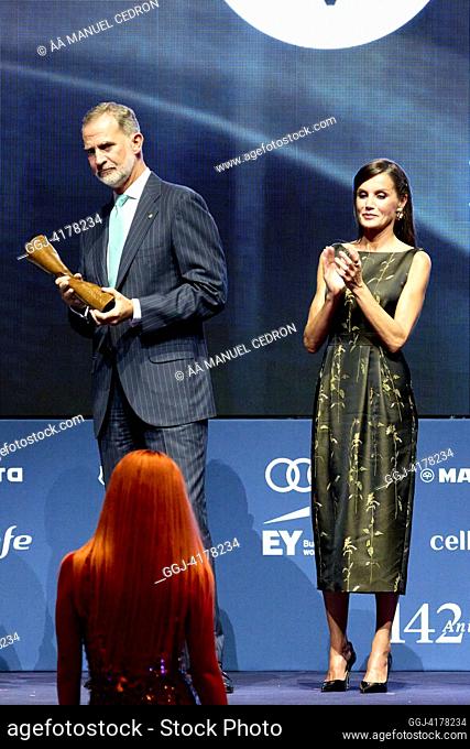 King Felipe VI of Spain, Queen Letizia of Spain, Bad Gyal attends first edition of 'La Vanguardia Awards' at Museu Nacional d'Art de Catalunya on September 18