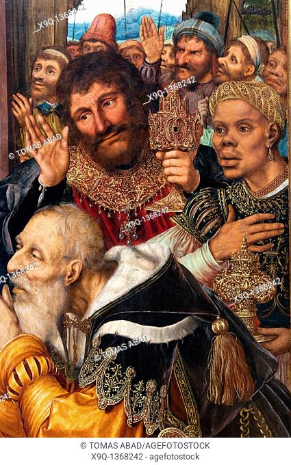 Detail: The Adoration of the Magi, 1526, by Quentin Massys also Matsys or Metsys, Netherlandish, 1465/66-1530, Oil on wood, 40 1/2 x 31 1/2 in  102 9 x 80 cm