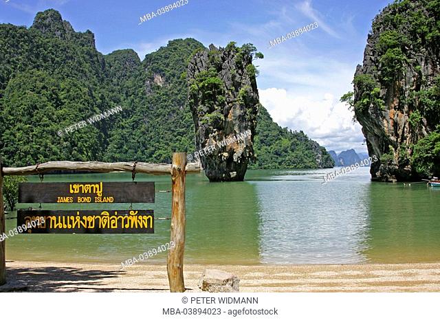 Thailand, Phang-Nga-Bay, James-Bond-Island, beach, sign
