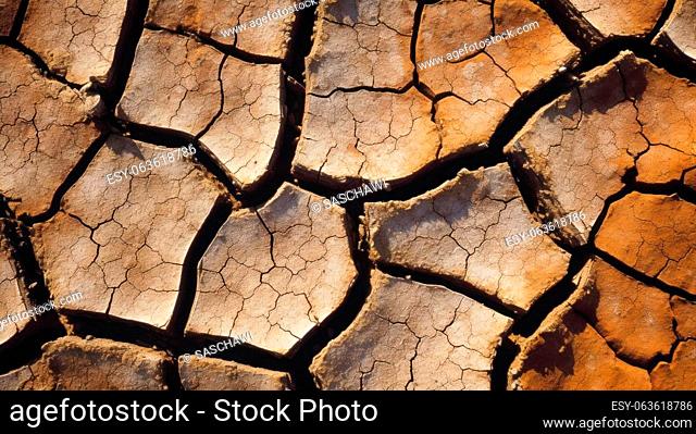 This striking photograph captures a close-up view of the dry cracks that intricately weave through a fine-grained soil. The image highlights the fragility and...