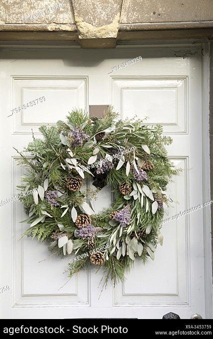 Leaves and Fir Cones on Christmas Wreath