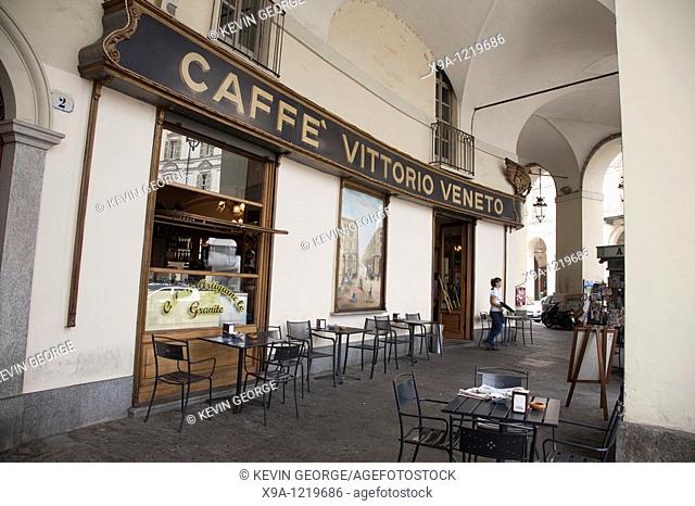 Cafe Vittorio Veneto in Vittorio Veneto Square in Turin, Italy