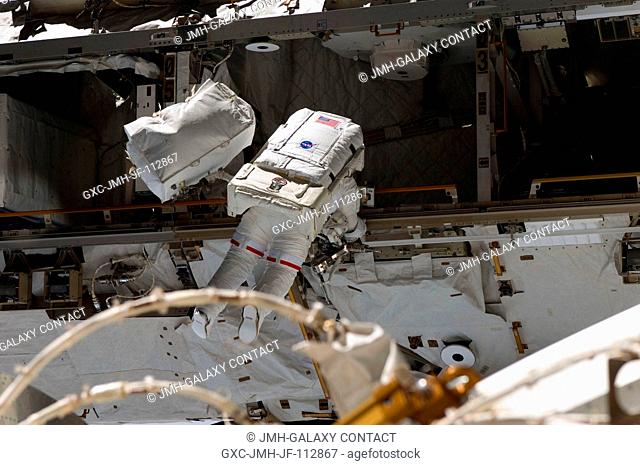 Astronaut Heidemarie Stefanyshyn-Piper, STS-126 mission specialist, participates in the mission's second scheduled session of extravehicular activity (EVA) as...