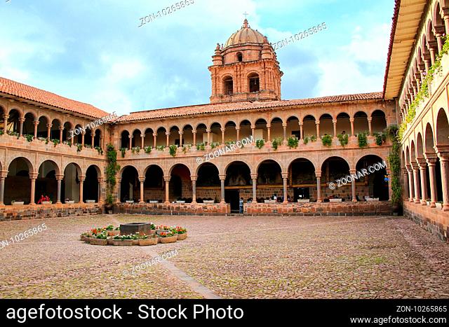 Courtyard of Convent of Santo Domingo in Koricancha complex, Cusco, Peru. Koricancha was the most important temple in the Inca Empire, dedicated to the Sun God