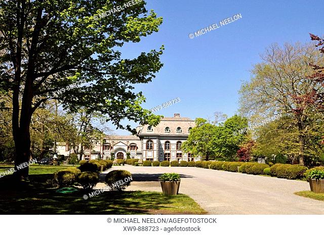 Front of Belcourt Castle Mansion on Bellevue Avenue in historic Newport Rhode Island USA