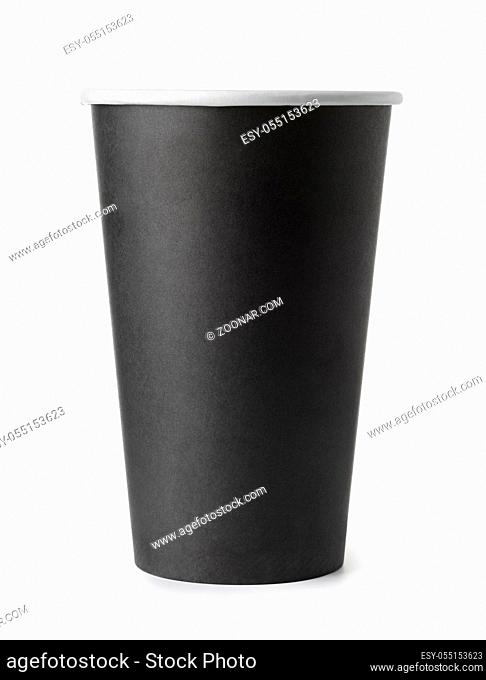 Front view of black paper coffee cup isolated on white