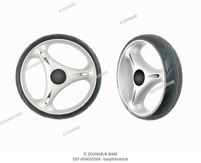 A plastic wheel isolated against a white background