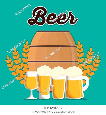 Beer glass wheat ear and barrel icon. Drink beverage and alcohol theme. Colorful design. Vector illustration