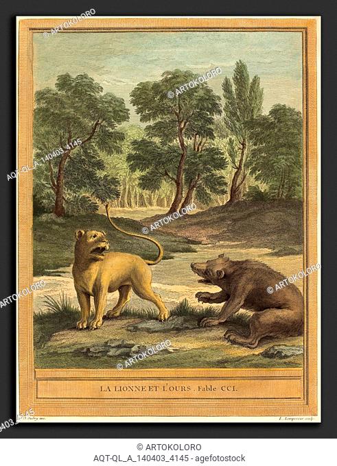 Louis-Simon Lempereur after Jean-Baptiste Oudry (French, 1728 - 1807), La lionne et l'ours (The Lion and the Bear, published 1759, hand-colored etching