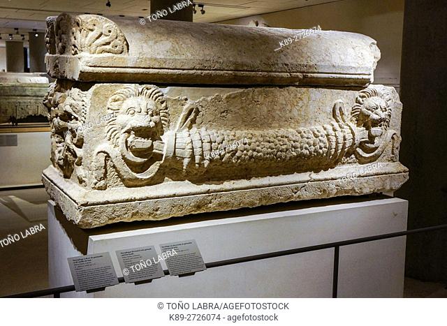 Sarcophagus with lion heads and garlands from Sidon, Lebanon. Louvre Museum. Paris. France
