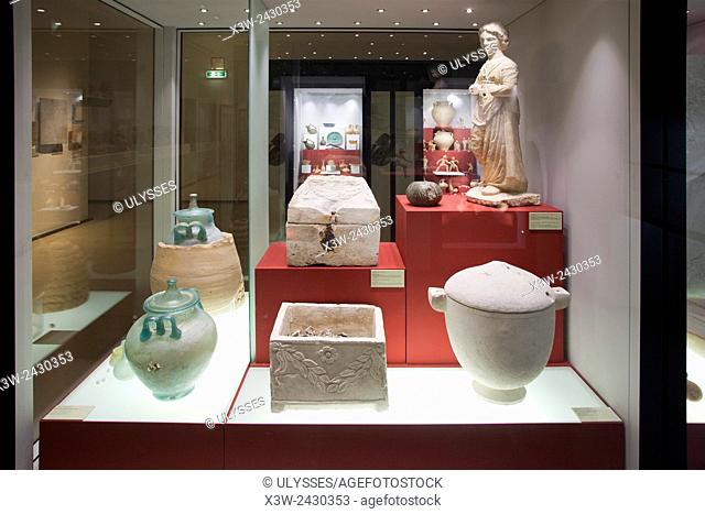 Taranto area, urns and funerary objects, dated from 1st to 3rd century B. C, National Archaeological Museum, Taranto, Puglia, Italy, Europe