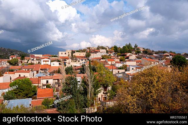 Traditional mountain village of Lofou at Troodos mountain in autumn in Cyprus